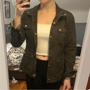 J. Crew Green and Gold Utility Jacket with Classic Collar